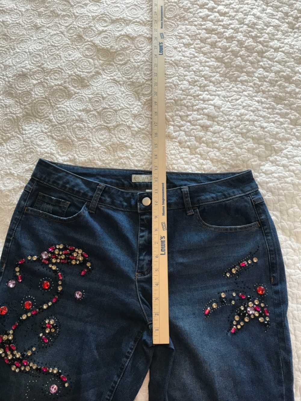 C EST. 1946 Denim colorfully rhinestoned straight legged jeans (14P) —SMALL FLAW - Picture 8 of 16